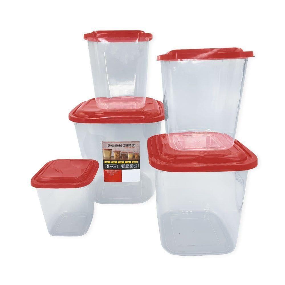 Kit Porta Mantimentos Guardar Bolacha Biscoito Com 5 Peças Vermelho