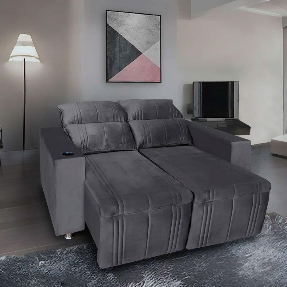 Sofá Retrátil E Reclinável 2 Lugares Madri Suede 1,60m - Star Confort Chumbo
