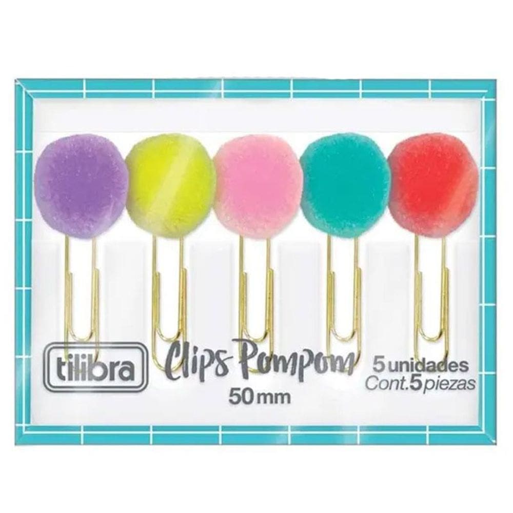 Clips Pompom para Papel 5 Unidades Dourado - Tilibra