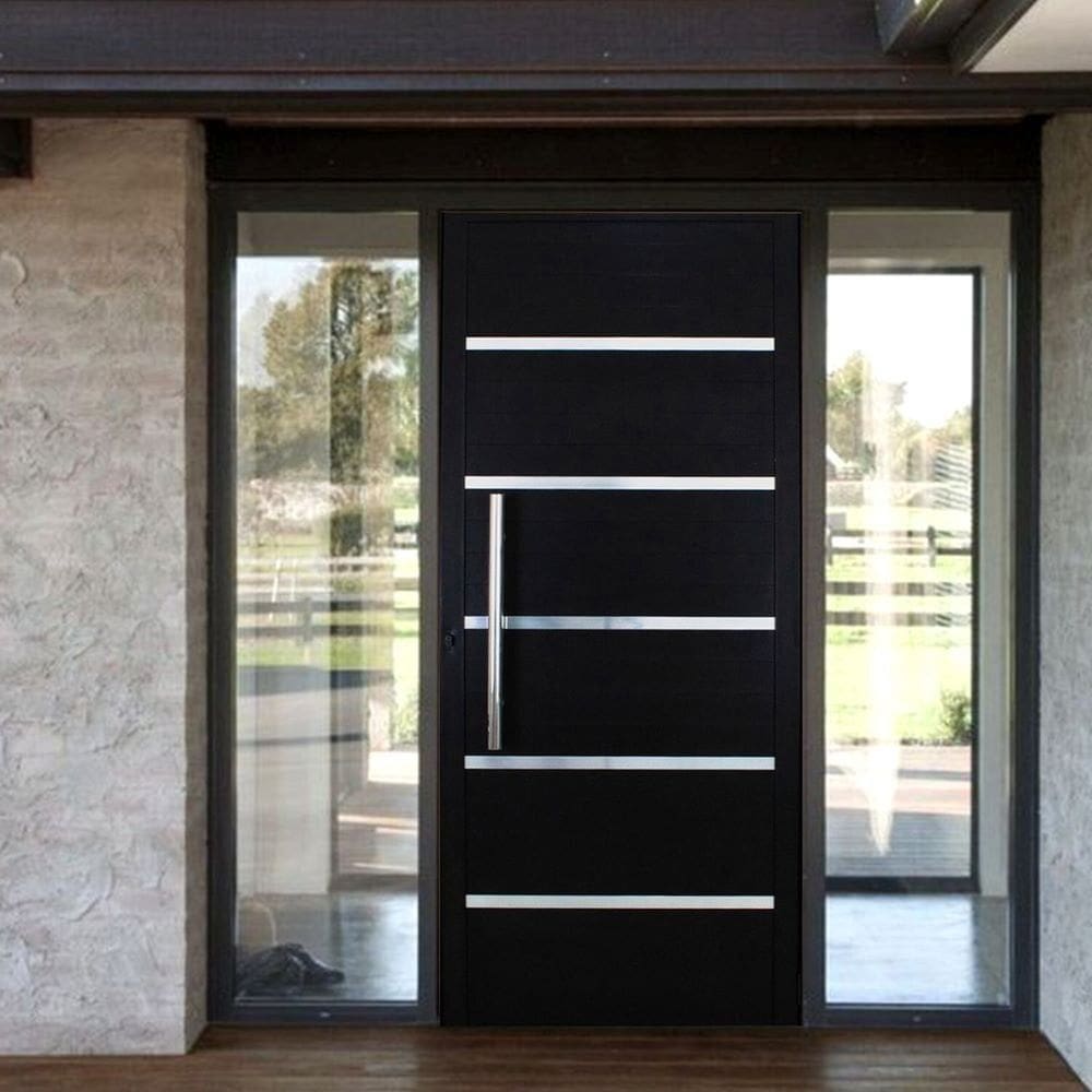 Porta Pivotante Solara Alumínio Puxador Tubolar 210 X 100 Lado Direito Preto