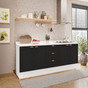 Cozinha Pérola com Rodapé e Tampo 2 Peças Balcão 2 Gavetas 3 Portas e Balcão 2 Portas Yescasa Branco/Preto