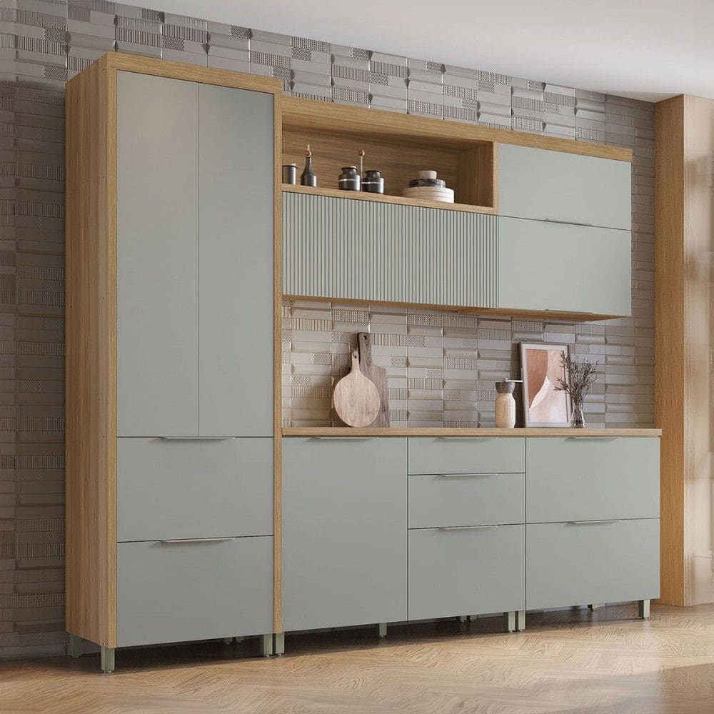 Cozinha Completa Marquesa 7 Portas 6 Gavetas 100% Mdf Verde/Natural - Nesher