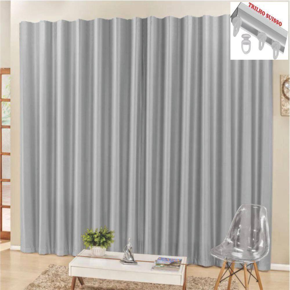 Cortina 2 Mts Sala Quarto Escritório Blackout Para Trilho Suisso - Cinza