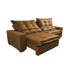 Sofá De Courino Retrátil E Reclinável 2,55m Cama Inbox Bourbon SoftgelD40 Caramelo