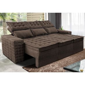 Sofá 3 Lugares Retrátil E Reclinável Cama Inbox Senses 2,00m Velusoft Café