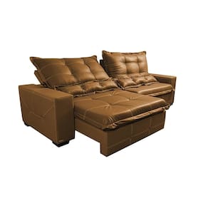 Sofá De Courino Retrátil E Reclinável 3,15m Cama Inbox Bourbon SoftgelD40 Caramelo