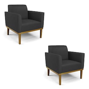 Kit 2 Poltronas Decorativas Pés Fixo Em Madeira Castanho Pu Preto