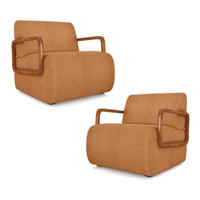 Kit 2 Poltronas Decorativa Sala De Estar Odessa Braços Em Madeira Bouclê Terracota G33