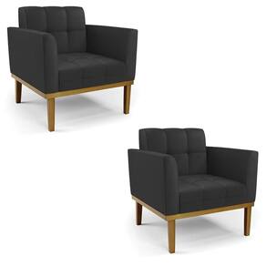 Kit 2 Poltronas Decorativas Pés Fixo Em Madeira Castanho Pu Preto