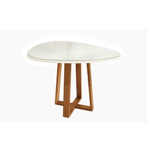Mesa De Sala Jantar Elma Madeira Maciça + Tampo Com Vidro 135x105cm Carvalho off White