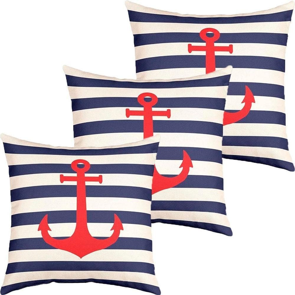 Kit 3 Capas De Almofadas Vermelho âncora Navegação Marítima