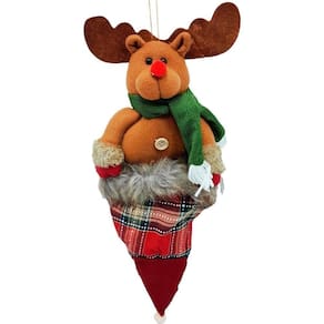 Enfeite Decoração árvore Natal Rena Com Saco Natalino 59cm