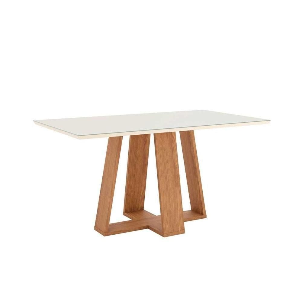 Mesa De Sala Jantar Lins Sc93 Com tampo Vidro Reto 160x90cm Nature off White