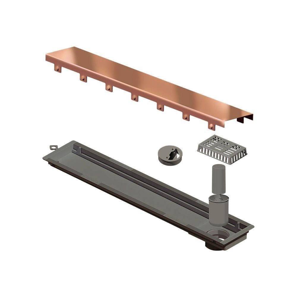 Ralo Linear Elleve Versatile 4255 50cm Saída Na Extermidade Com Tampa Red Gold