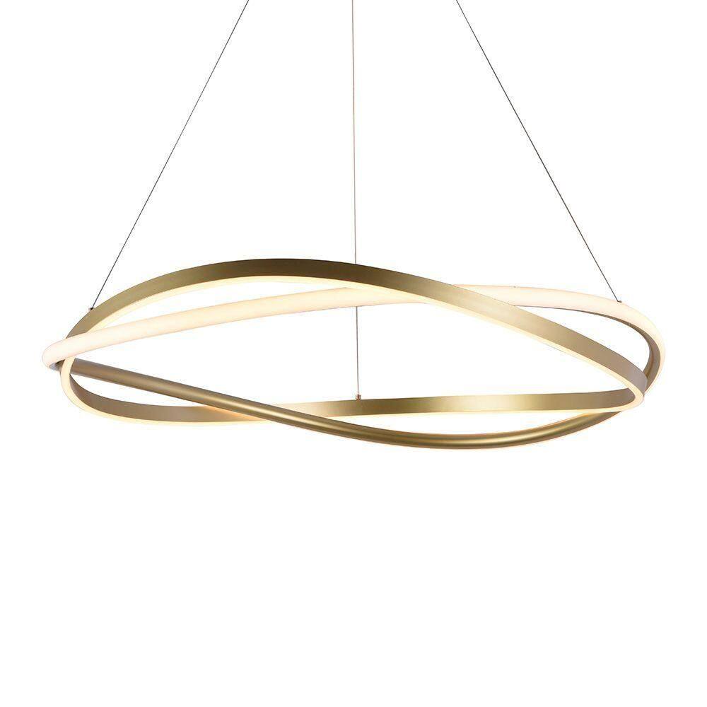 Lustre Pendente Nordecor Euni Odi 2876 80cm Dourado Fosco Led Bivolt