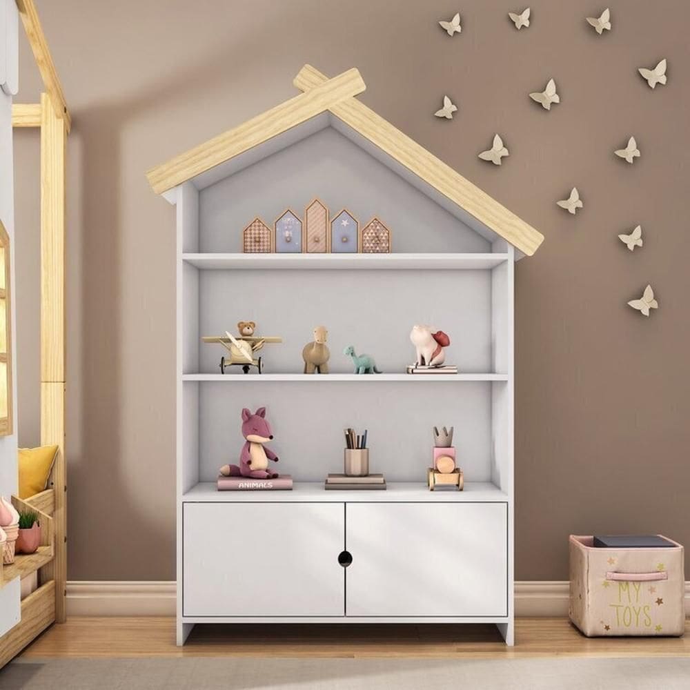 Estante Infantil Casinha Mdf/madeira 2 Portas Casatema Branco/Natural
