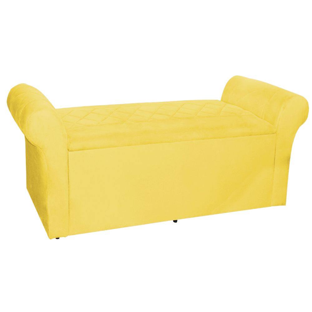 Calçadeira Báu Cancun 1,40 cm Suede Amarelo - Montanaris Decor