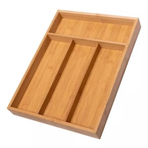 Organizador De Gavetas E Porta Talher 4 Divisórias Em Bambu