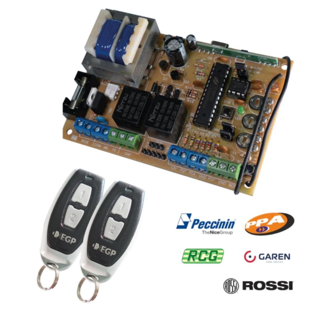 Kit Placa Central NB76 para Motor Portão Automático com 2 Controles 433mhz