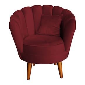 Poltrona Pétala Elegancia Decorativa Com Pés De Madeira Vermelho