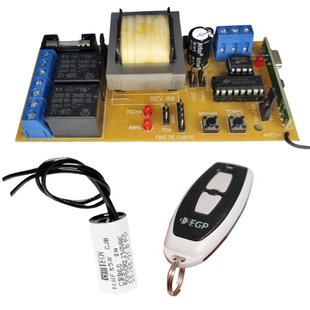 Kit Central Nb52 e Capacitor 12uf+Controle Configuarado para Portão Automático de Casas e Condominio