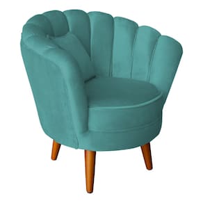 Poltrona Pétala Elegancia Decorativa Com Pés De Madeira Turquesa