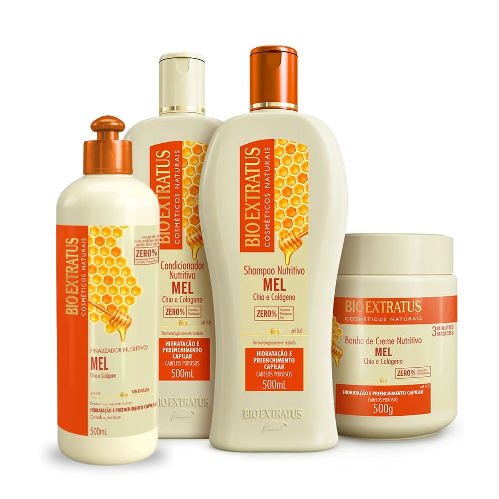 Kit Bio Extratus Mel Shampoo Condicionador Máscara Finalizador 500ml