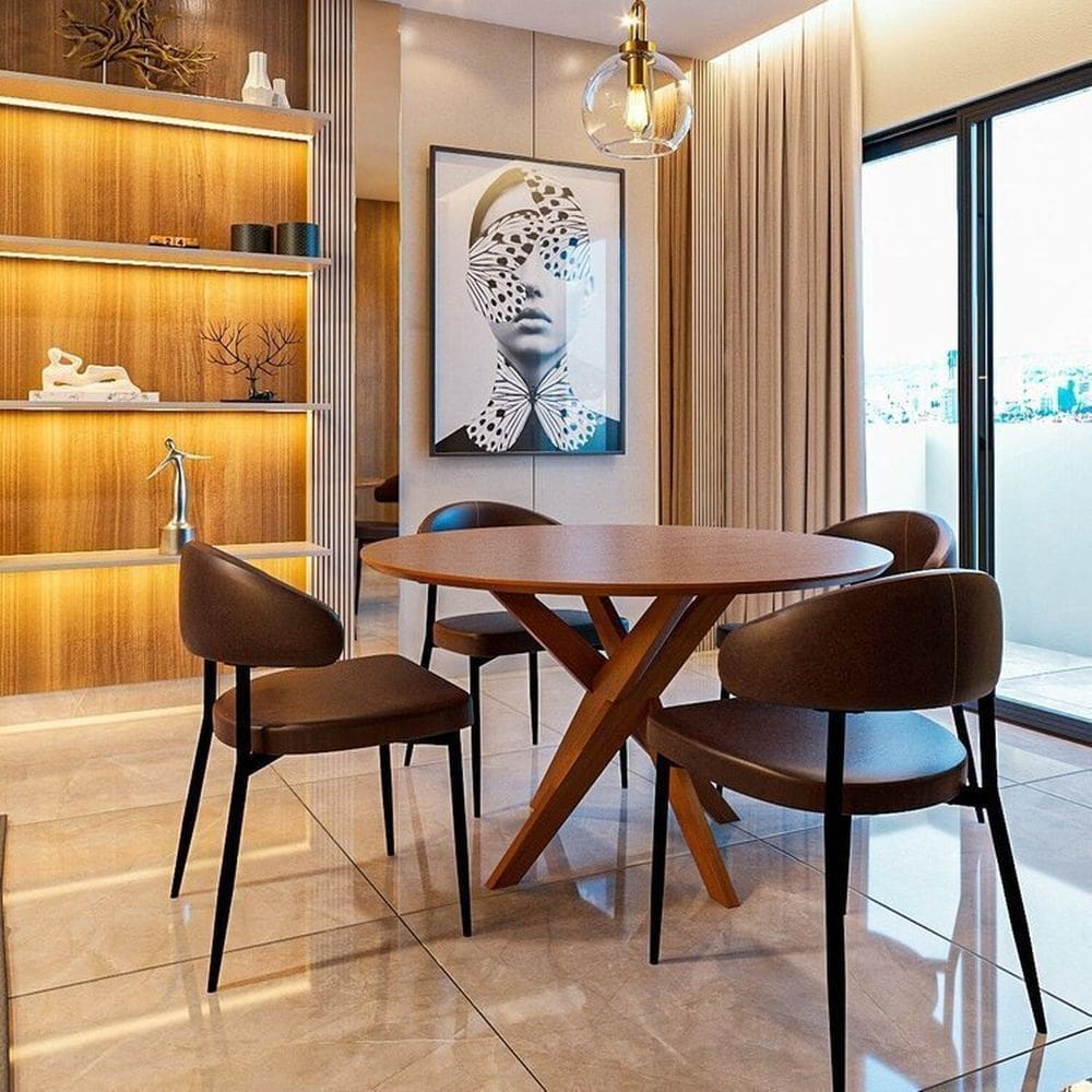 Conjunto Sala de Jantar Mesa Lisboa Madeira Maciça com 4 Cadeiras Bless Marrom/Whisky