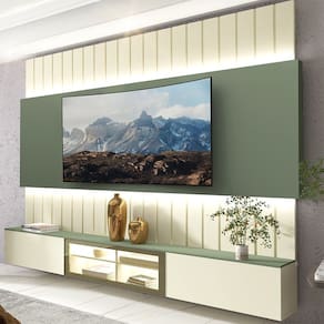 Estante Home para Tv até 85 Polegadas com Led 230cm Soberano Reflecta Off White/Verde