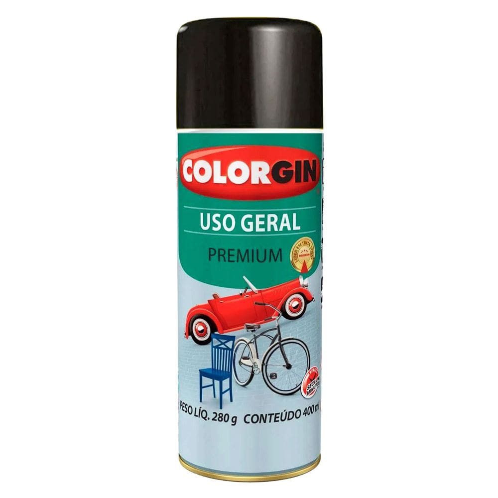 Spray Preto Semi Brilhante Colorgin Acabamento Duravel