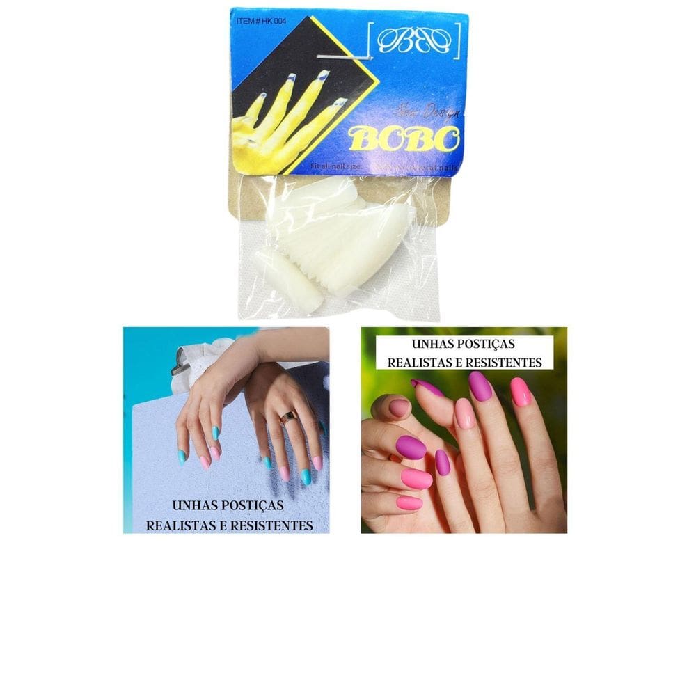 Kit 24 Unhas Postiças Realista Bobo Branca Quadrada Premium