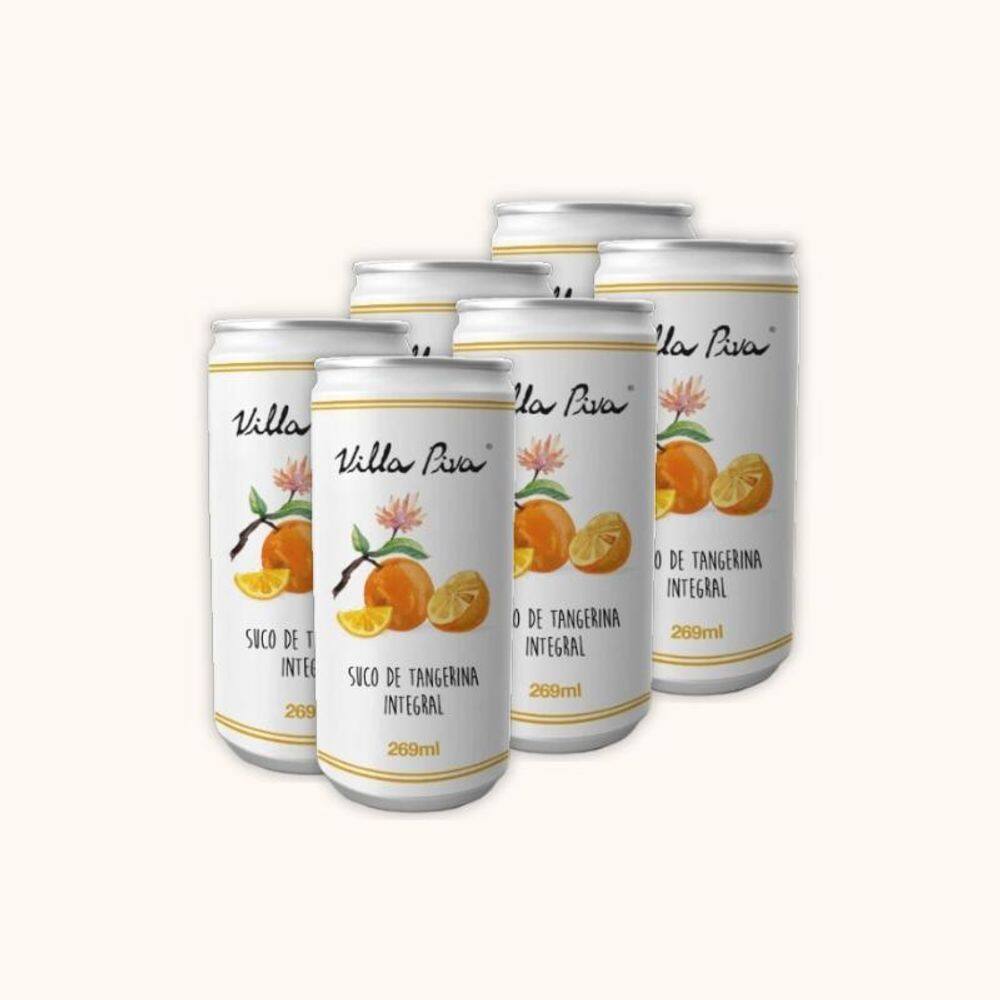 Kit 6X: Suco Tangerina Integral Sem Açúcar Lata Villa Piva