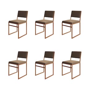 Kit 6 Cadeiras De Jantar Industrial Isa Assento Veludo Marrom Base Cobre
