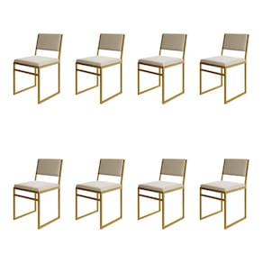 Kit 8 Cadeiras De Jantar Industrial Isa Assento Veludo Bege Base Dourado