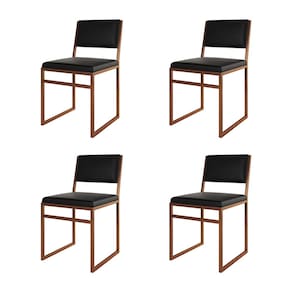 Kit 4 Cadeiras De Jantar Industrial Isa Assento Corino Preto Base Cobre