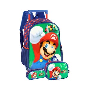 Kit Super Mario Mochila De Rodinhas Lancheira Estojo Verde