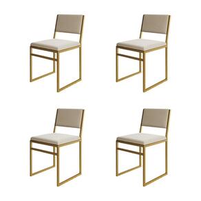 Kit 4 Cadeiras De Jantar Industrial Isa Assento Veludo Bege Base Dourado
