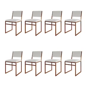 Kit 8 Cadeiras De Jantar Industrial Isa Assento Corino Branco Base Cobre
