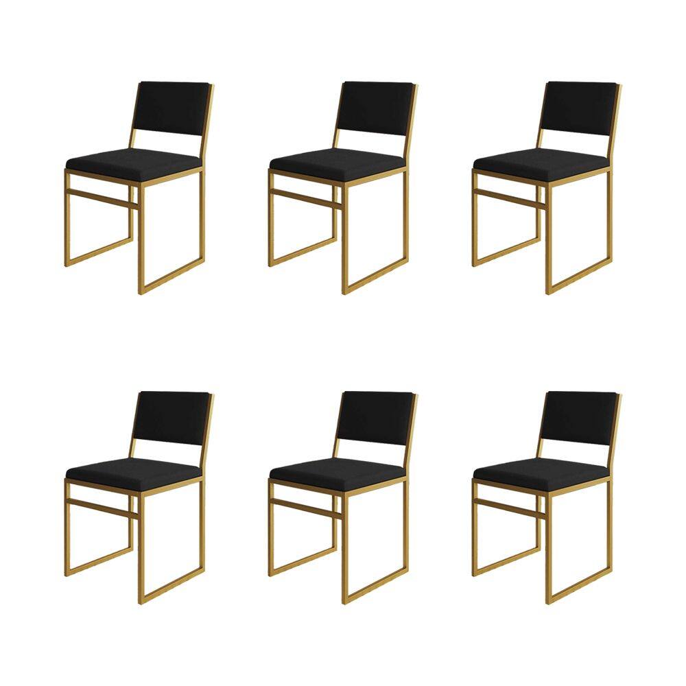 Kit 6 Cadeiras De Jantar Industrial Isa Assento Veludo Preto Base Dourado