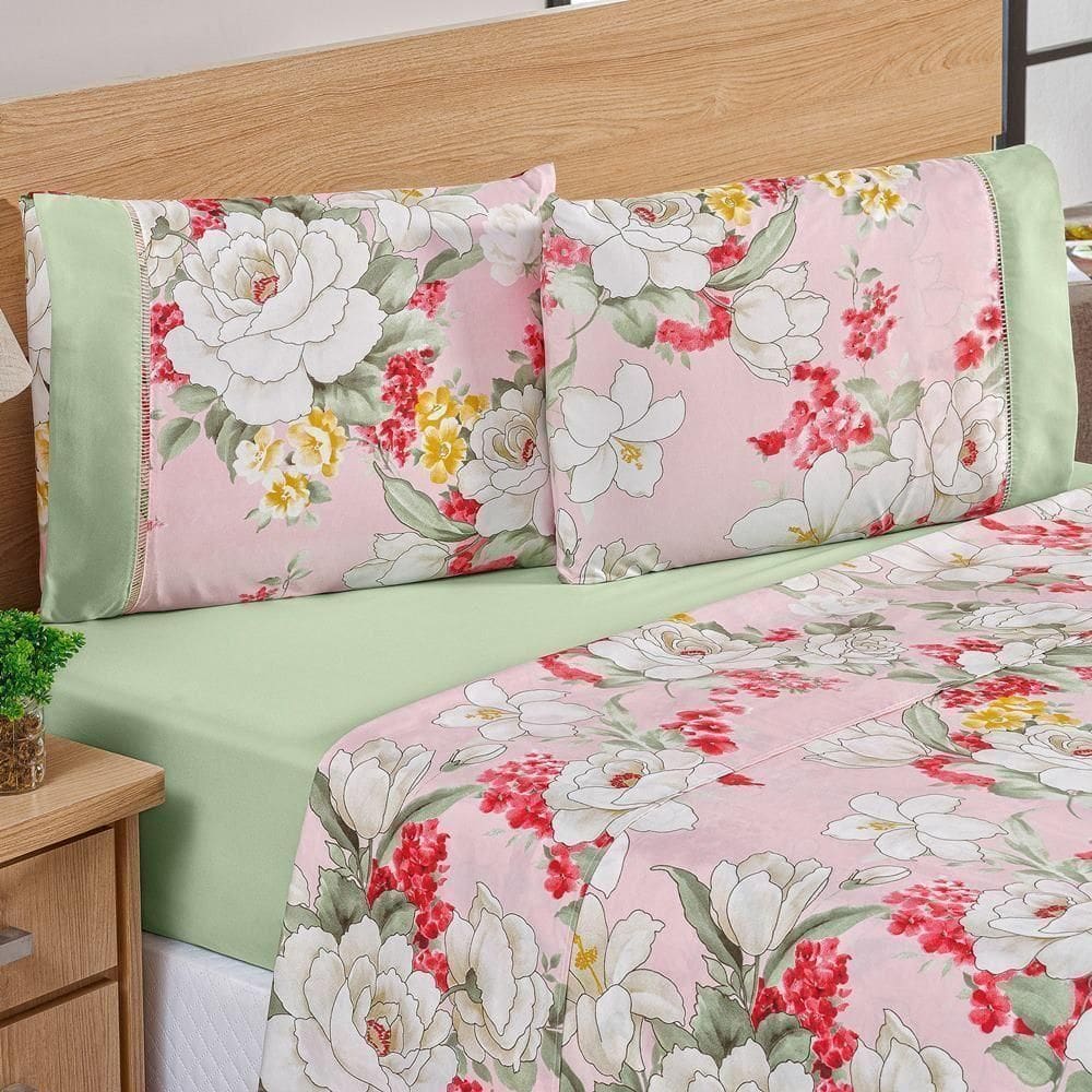 Jogo De Cama Estampado Micropercal 200 Fios Naturale Solteiro 03 Peças Killy
