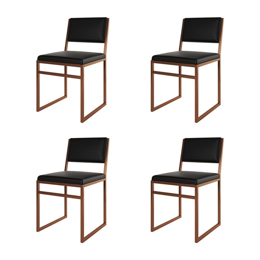 Kit 4 Cadeiras De Jantar Industrial Isa Assento Corino Preto Base Cobre