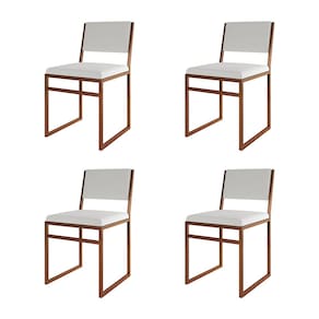 Kit 4 Cadeiras De Jantar Industrial Isa Assento Corino Branco Base Cobre