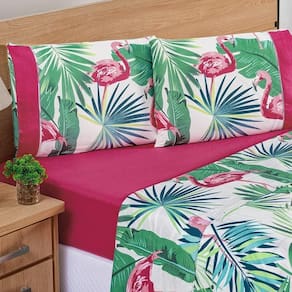 Jogo De Cama Estampado Micropercal 200 Fios Naturale Casal 04 Peças Flamingo