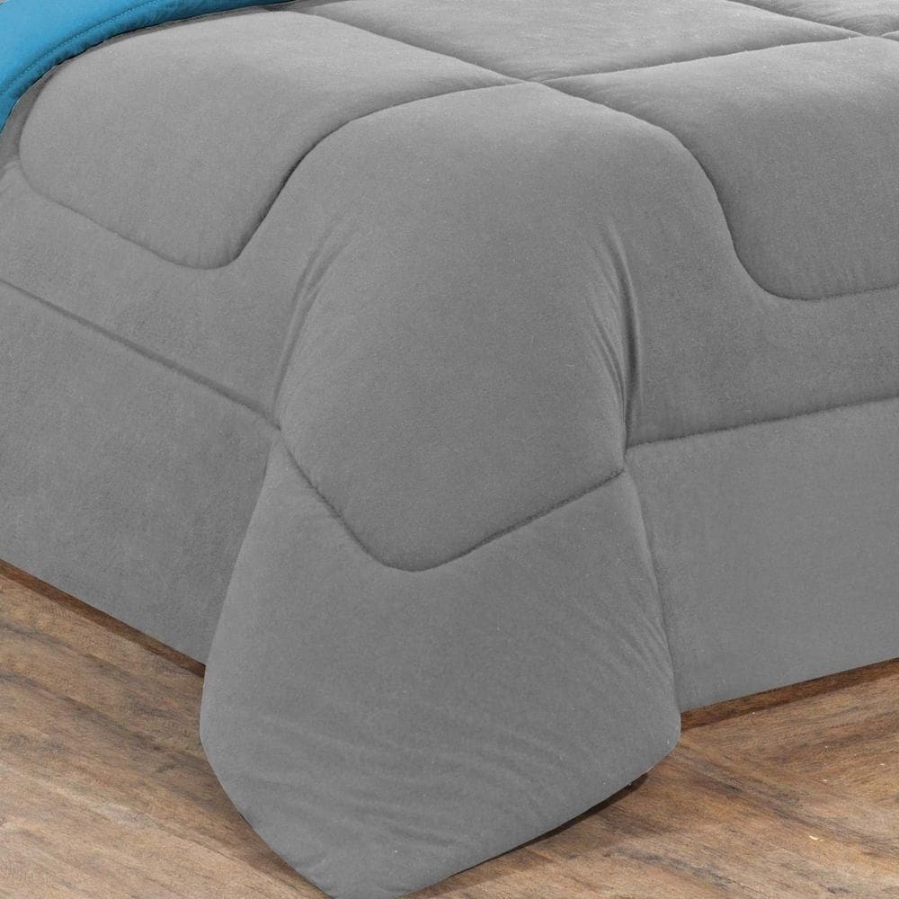 Kit Edredom + Jogo De Lençol 100% Algodão Gran Moratta 7 Peças King Cinza-azul Turquesa