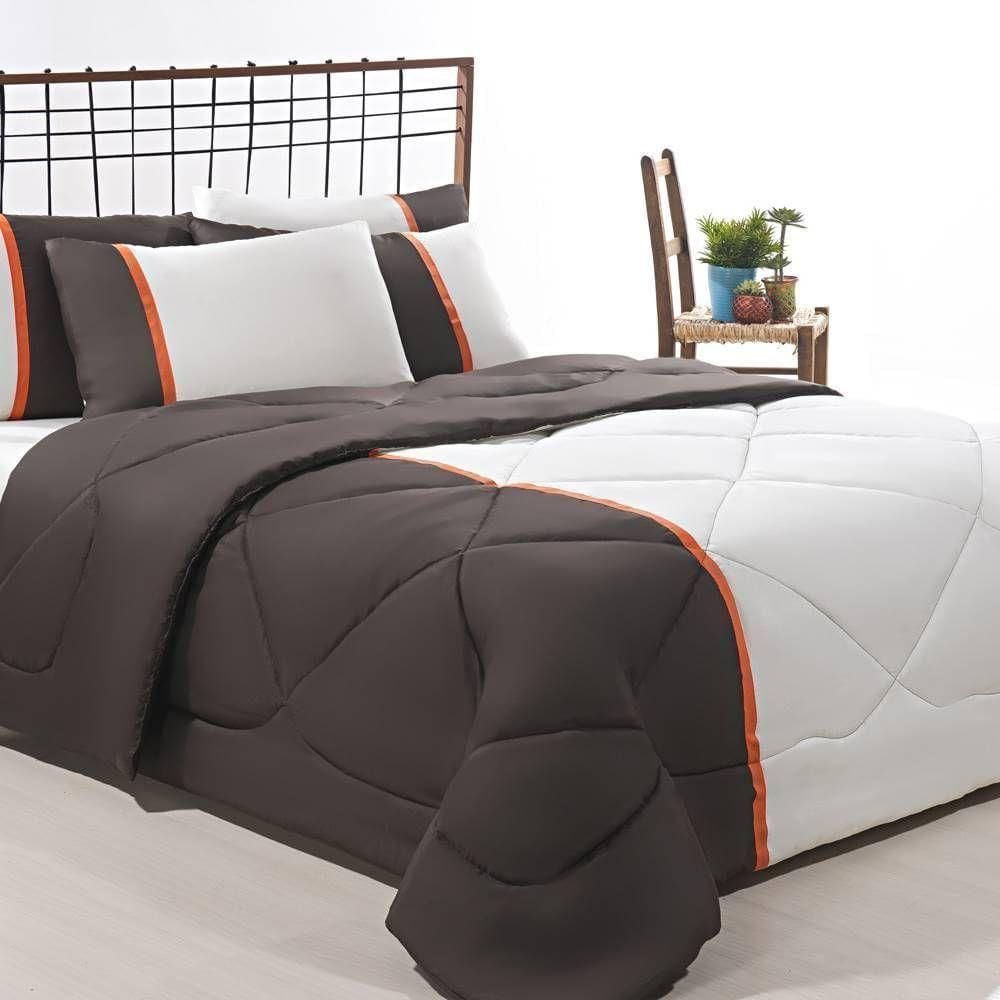 Enxoval Edredom + Jogo De Cama Queen Aconchego Premium 06 Peças - Marrom- Palha