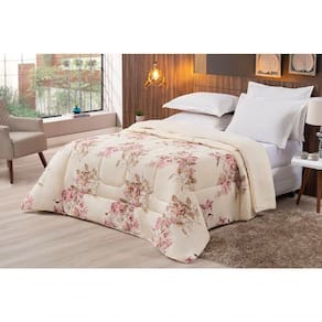 Coberdrom Sherpa/percal 180 Fios Estampado King Gran Moratta 01 Peça - Caqui Floral