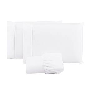 Jogo Lençol 400 Fios Ponto Palito Cama King 3pçs Poliéster - Branco