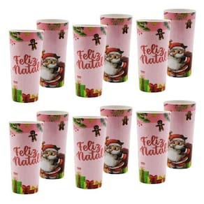 Kit 10 Copos De Plástico Longo Papai Noel Natal Noel 350Ml