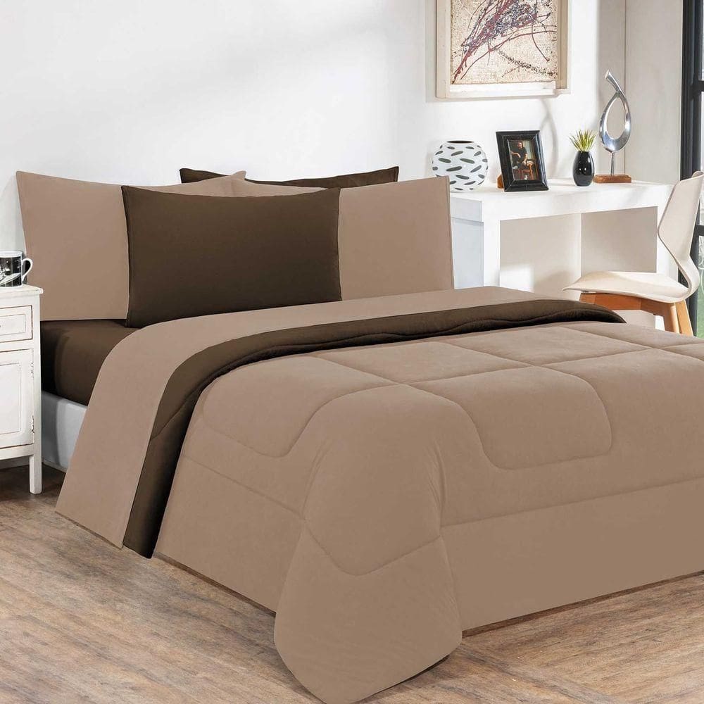 Kit Edredom + Jogo De Lençol 100% Algodão Gran Moratta 5 Peças Solteiro Avelã-marrom