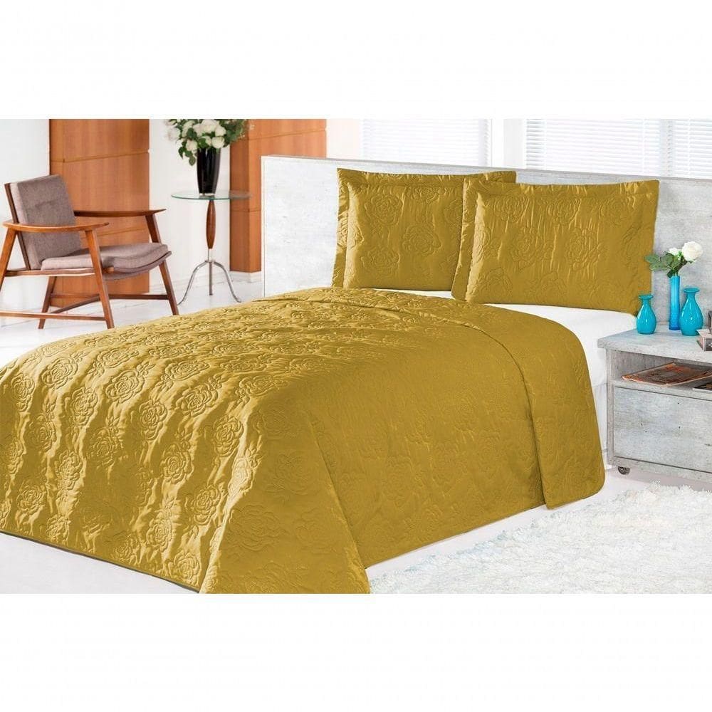 Cobre Leito Pratic Rosas Solteiro 2 Pecas - Mostarda